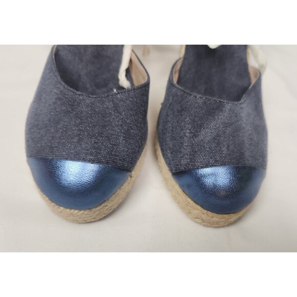 Mint and Rose Women's Sz. 37/6 Lolita Espadrille Wedge Navy Leather/Canvas - Picture 3 of 8